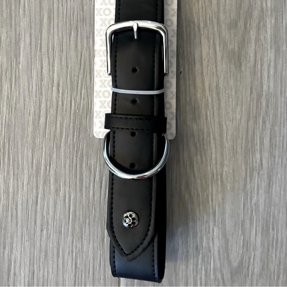 NEW Black Padded Leather Dog Collar with Metal Buckle and D-Ring